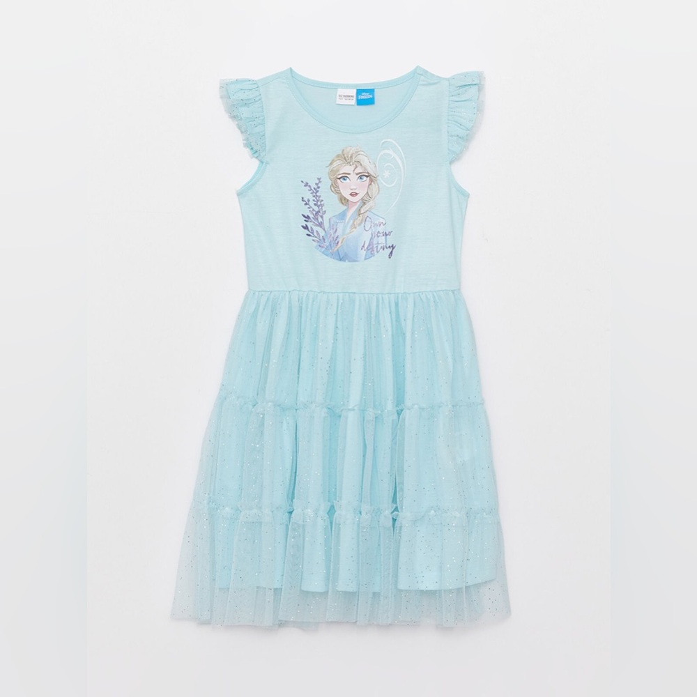LC WAIKIKI Crew Neck Elsa Printed Girl Dress, Size 5-6